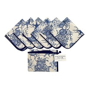 Yachting Club Napkins Dish Towel Nautical Coastal Seashell Cotton Made In Italy